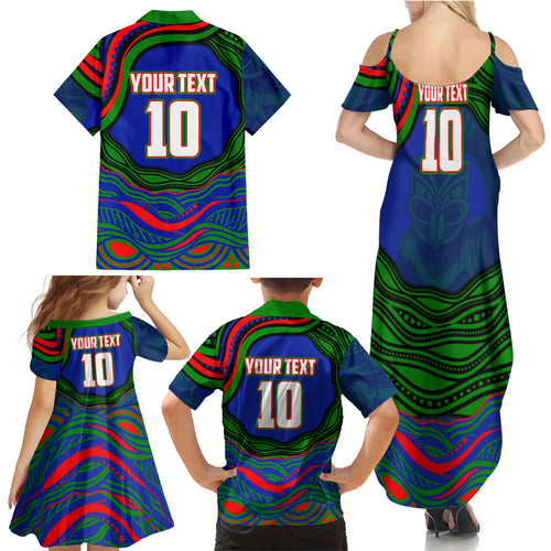 Personalized New Zealand Warriors Family Matching Summer Maxi Dress and Hawaiian Shirt Aboriginal Dot Art - Dreamtime Rugby Mascot