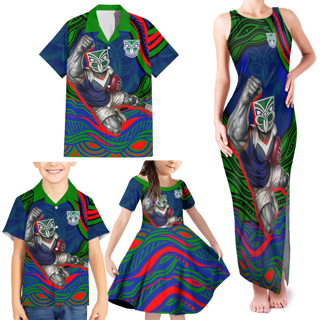 Personalized New Zealand Warriors Family Matching Tank Maxi Dress and Hawaiian Shirt Aboriginal Dot Art - Dreamtime Rugby Mascot