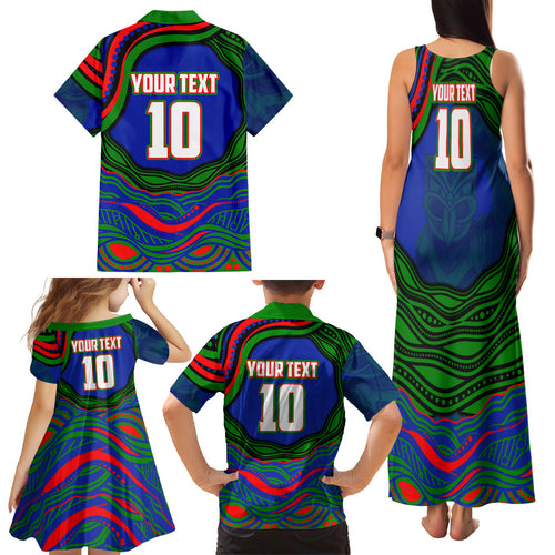 Personalized New Zealand Warriors Family Matching Tank Maxi Dress and Hawaiian Shirt Aboriginal Dot Art - Dreamtime Rugby Mascot