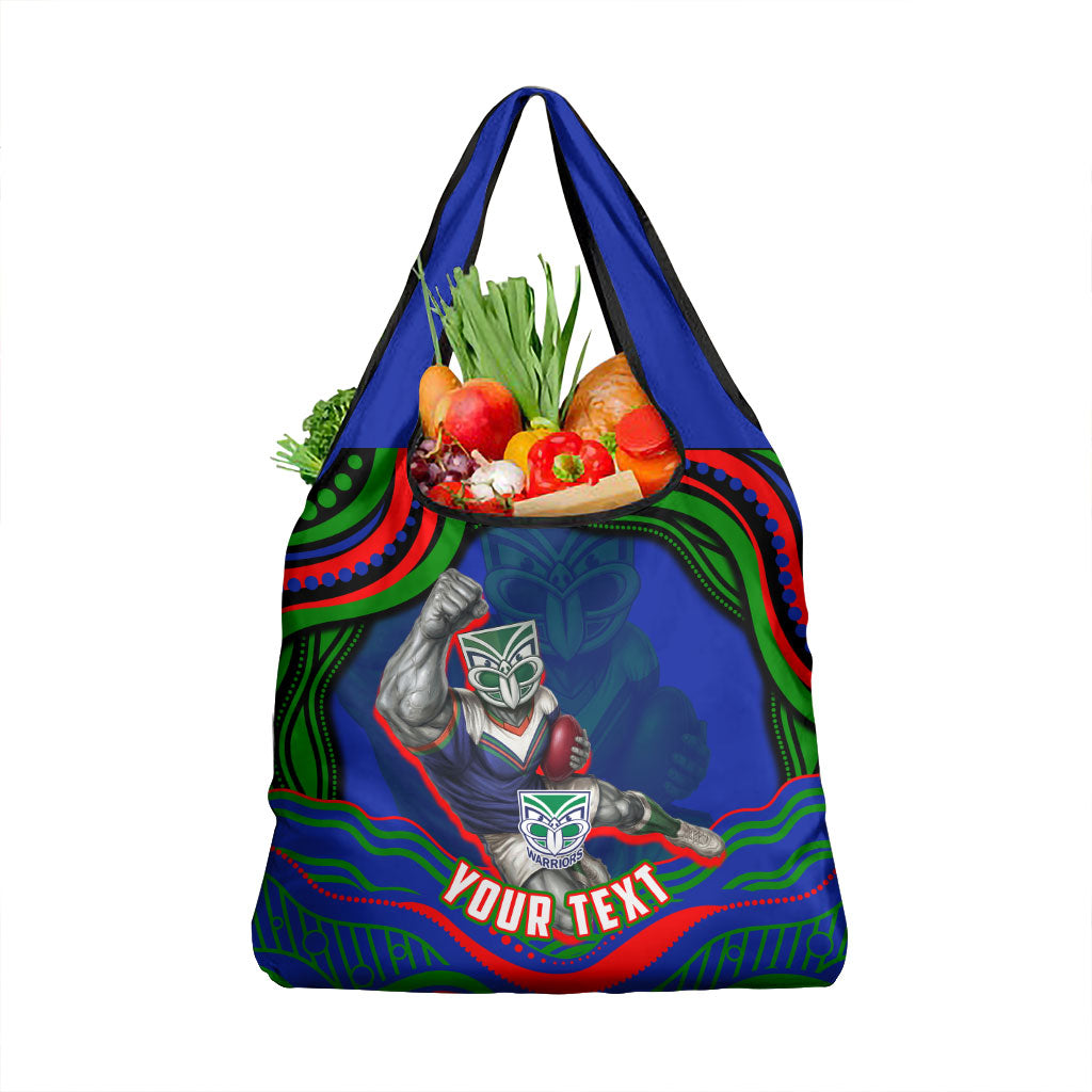 Personalized New Zealand Warriors Grocery Bag Aboriginal Dot Art - Dreamtime Rugby Mascot
