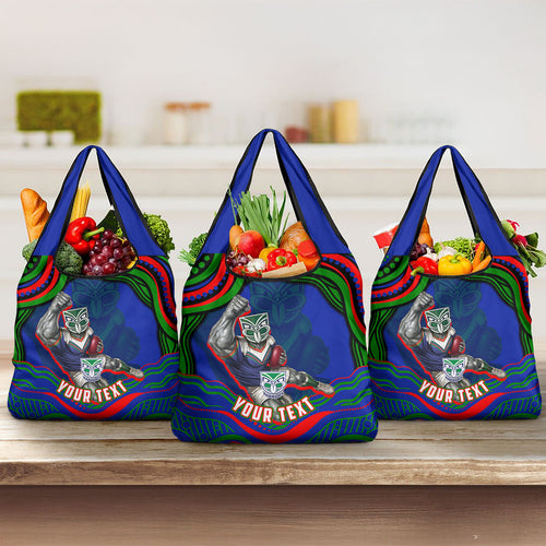 Personalized New Zealand Warriors Grocery Bag Aboriginal Dot Art - Dreamtime Rugby Mascot