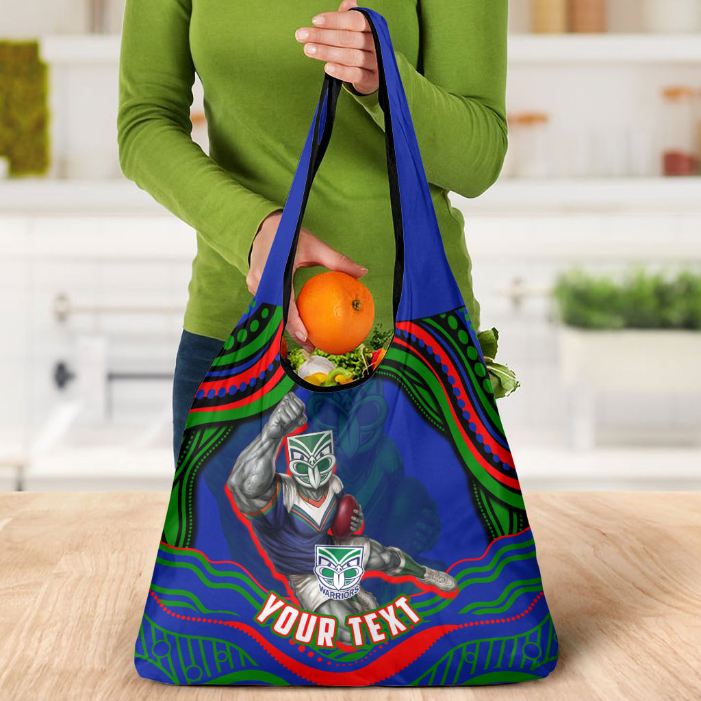 Personalized New Zealand Warriors Grocery Bag Aboriginal Dot Art - Dreamtime Rugby Mascot