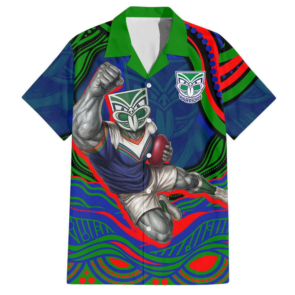 Personalized New Zealand Warriors Hawaiian Shirt Aboriginal Dot Art - Dreamtime Rugby Mascot