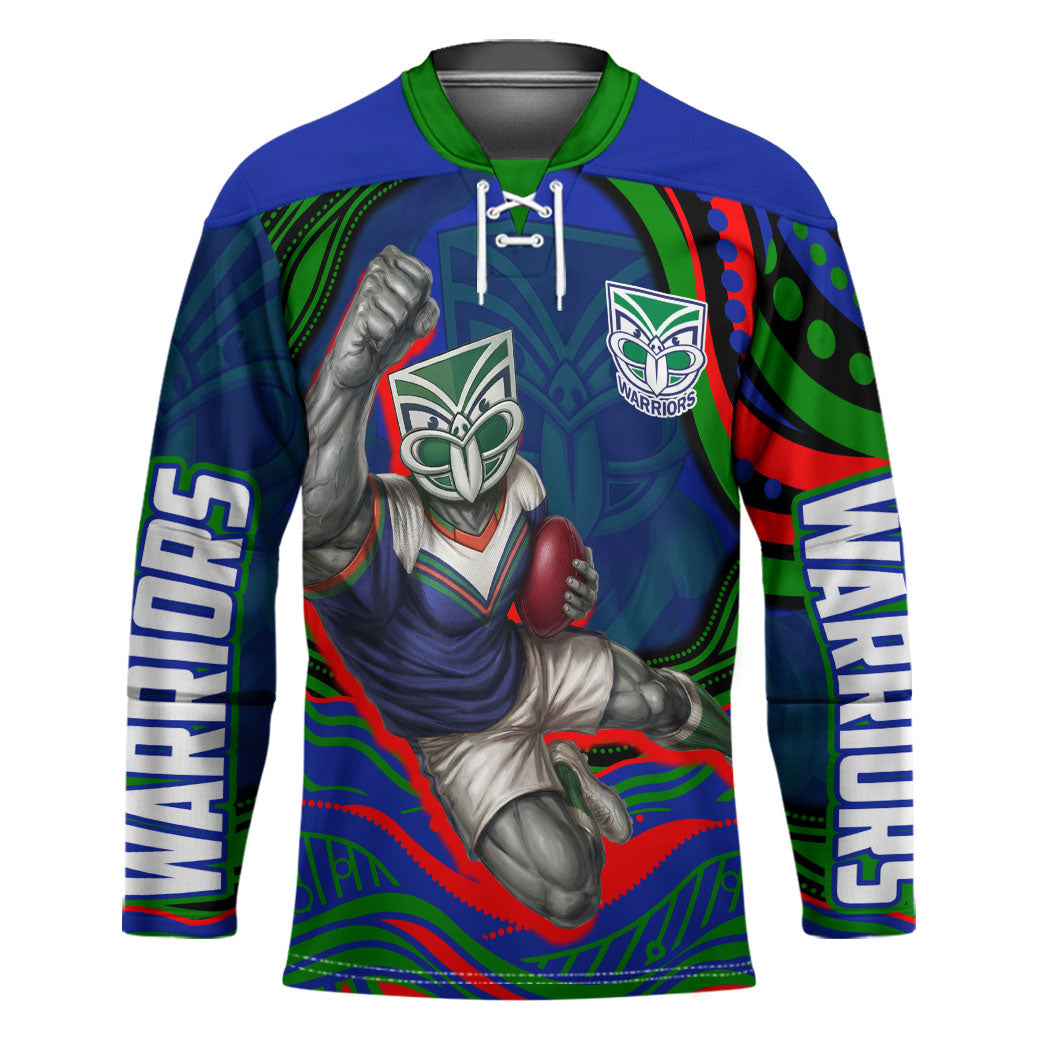 Personalized New Zealand Warriors Hockey Jersey Aboriginal Dot Art - Dreamtime Rugby Mascot