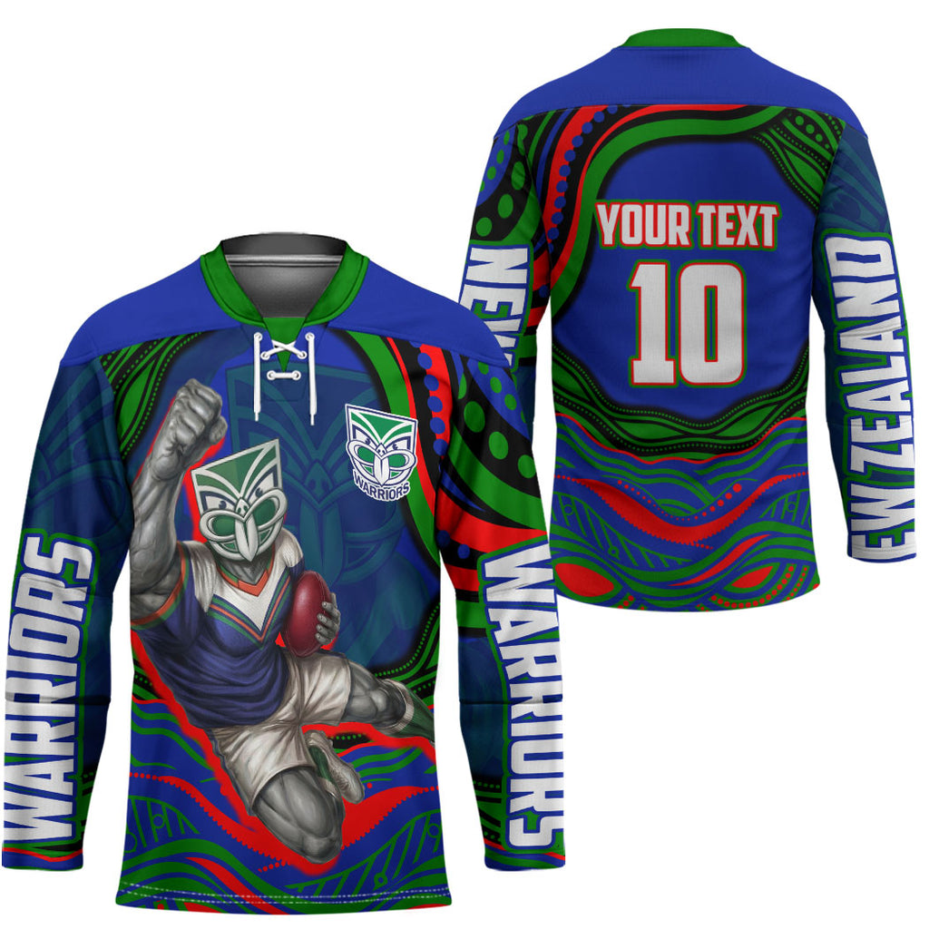 Personalized New Zealand Warriors Hockey Jersey Aboriginal Dot Art - Dreamtime Rugby Mascot