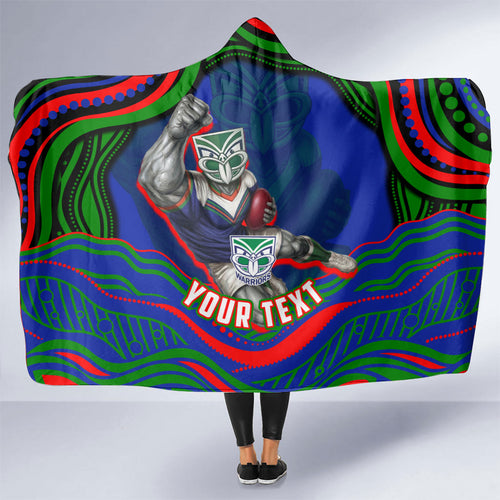 Personalized New Zealand Warriors Hooded Blanket Aboriginal Dot Art - Dreamtime Rugby Mascot