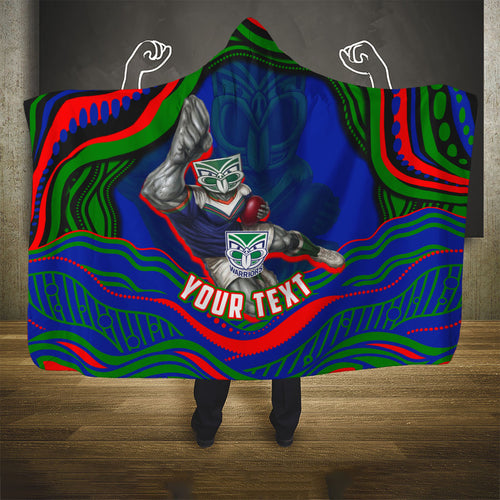Personalized New Zealand Warriors Hooded Blanket Aboriginal Dot Art - Dreamtime Rugby Mascot