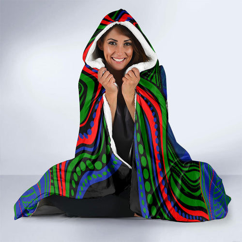 Personalized New Zealand Warriors Hooded Blanket Aboriginal Dot Art - Dreamtime Rugby Mascot