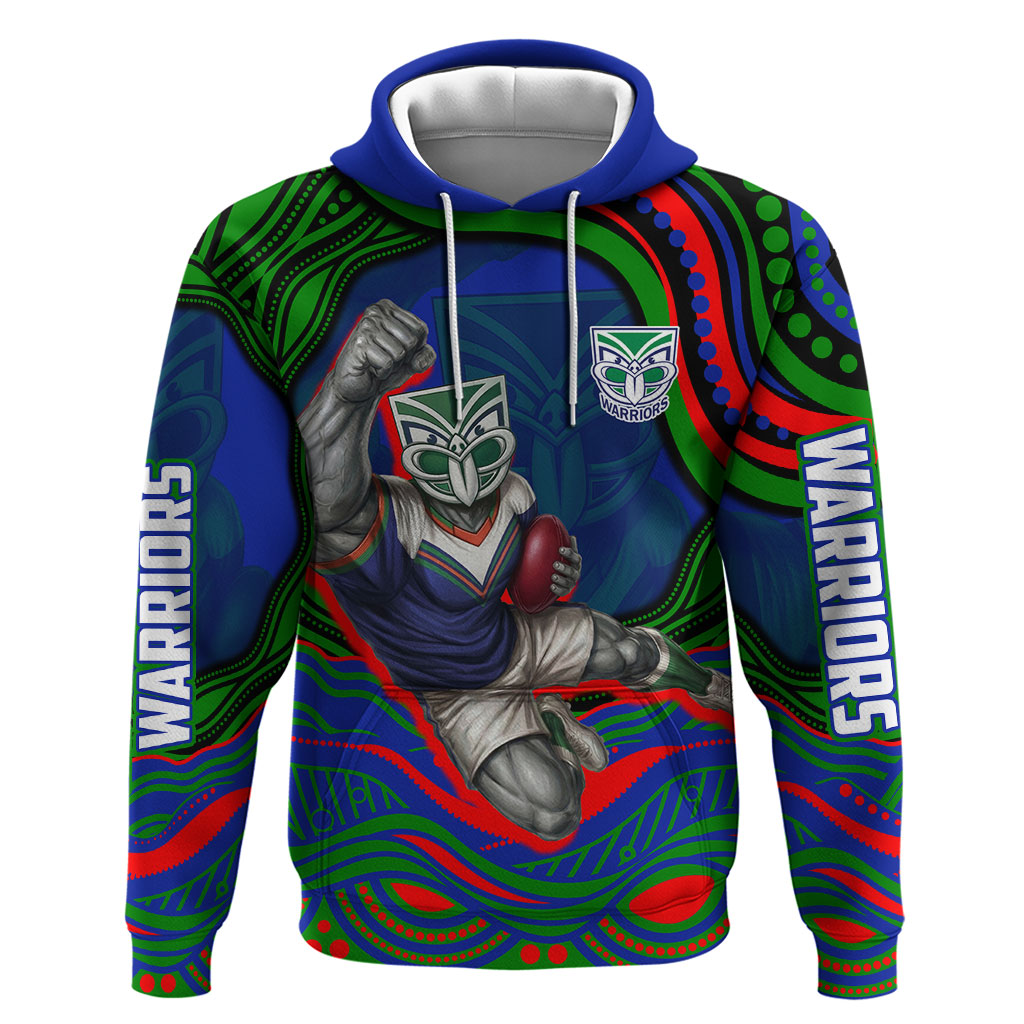Personalized New Zealand Warriors Hoodie Aboriginal Dot Art - Dreamtime Rugby Mascot