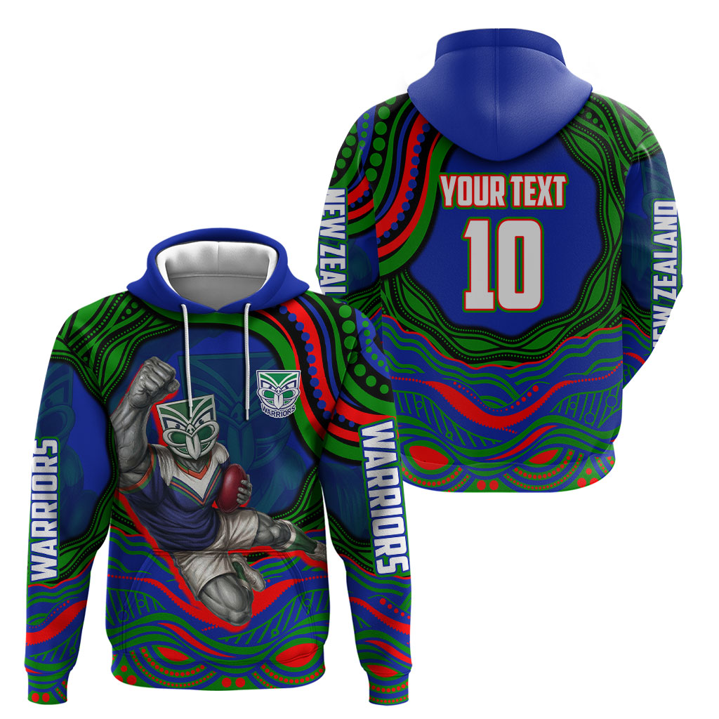 Personalized New Zealand Warriors Hoodie Aboriginal Dot Art - Dreamtime Rugby Mascot