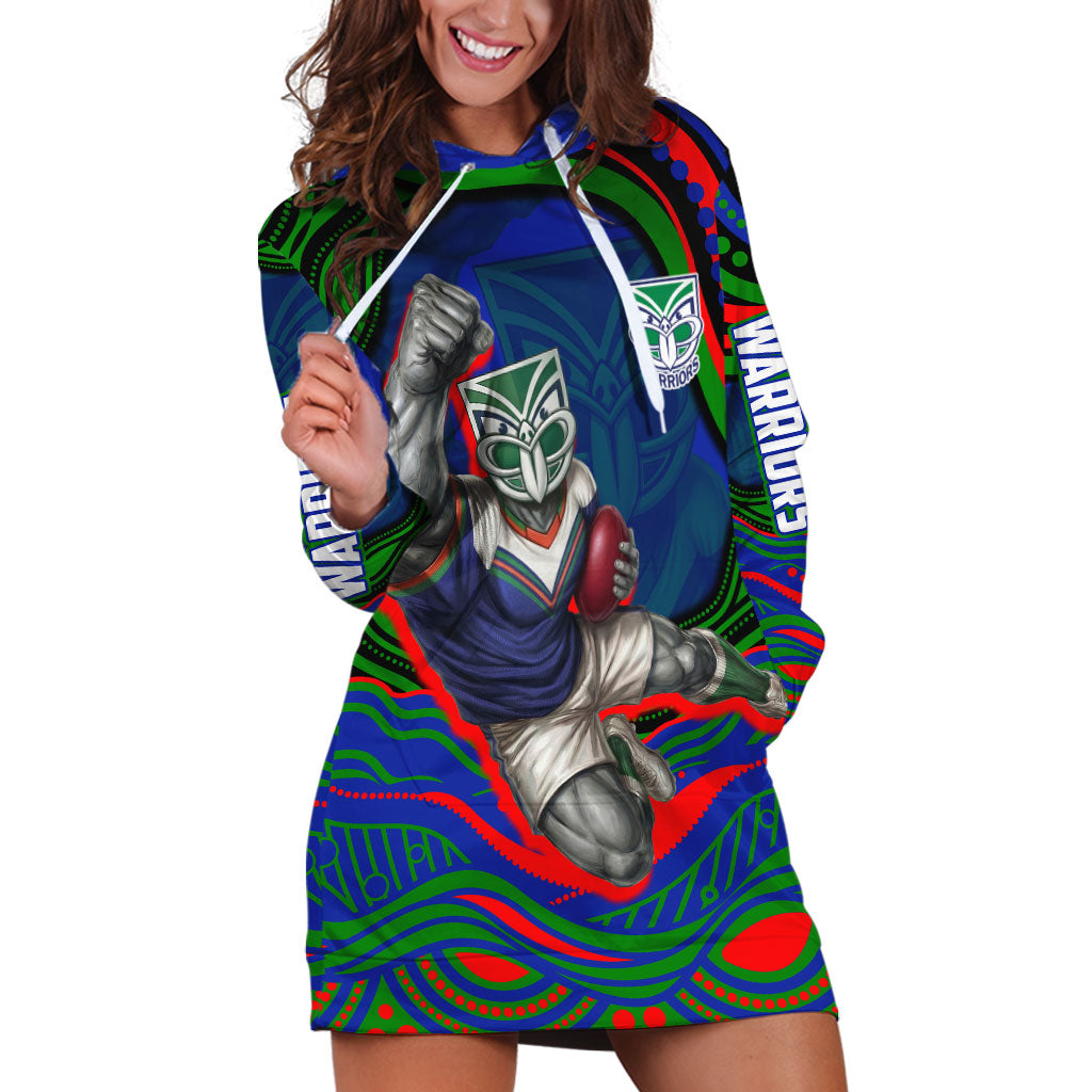 Personalized New Zealand Warriors Hoodie Dress Aboriginal Dot Art - Dreamtime Rugby Mascot