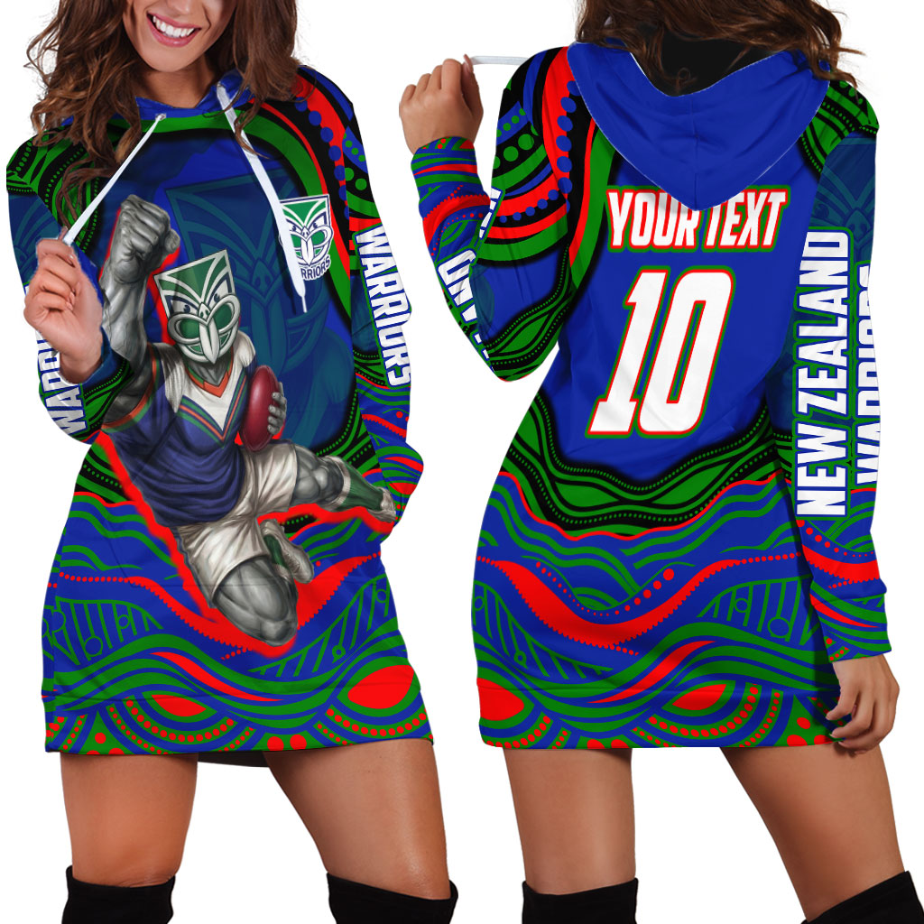 Personalized New Zealand Warriors Hoodie Dress Aboriginal Dot Art - Dreamtime Rugby Mascot