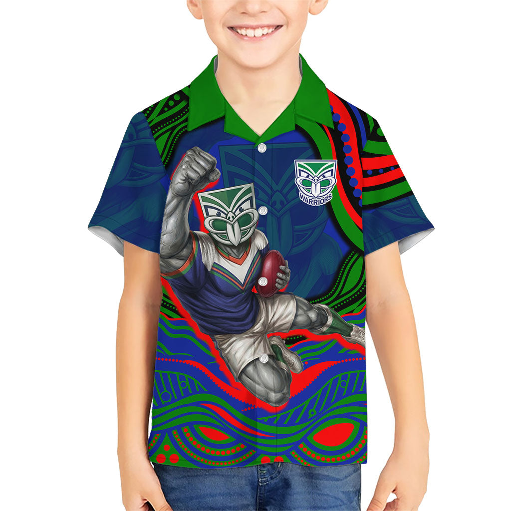 Personalized New Zealand Warriors Kid Hawaiian Shirt Aboriginal Dot Art - Dreamtime Rugby Mascot