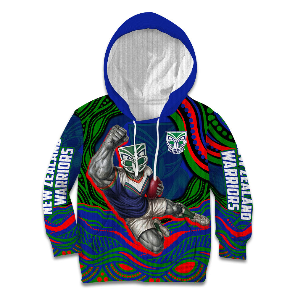 Personalized New Zealand Warriors Kid Hoodie Aboriginal Dot Art - Dreamtime Rugby Mascot