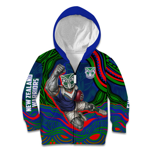 Personalized New Zealand Warriors Kid Hoodie Aboriginal Dot Art - Dreamtime Rugby Mascot