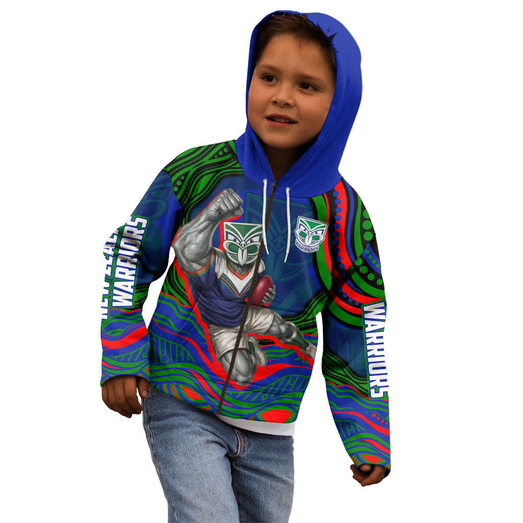 Personalized New Zealand Warriors Kid Hoodie Aboriginal Dot Art - Dreamtime Rugby Mascot