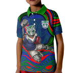 Personalized New Zealand Warriors Kid Polo Shirt Aboriginal Dot Art - Dreamtime Rugby Mascot