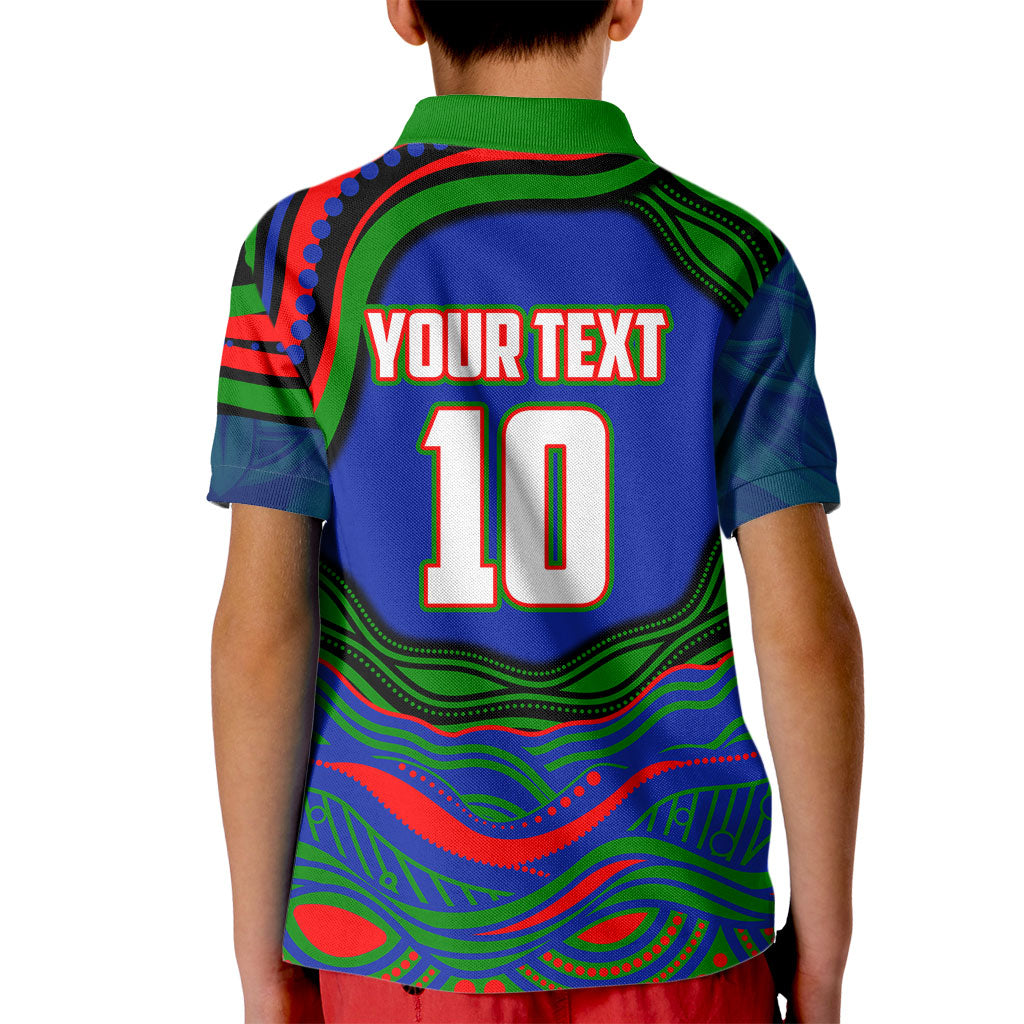 Personalized New Zealand Warriors Kid Polo Shirt Aboriginal Dot Art - Dreamtime Rugby Mascot