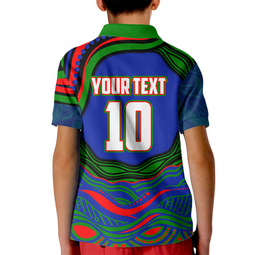 Personalized New Zealand Warriors Kid Polo Shirt Aboriginal Dot Art - Dreamtime Rugby Mascot