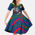 Personalized New Zealand Warriors Kid Short Sleeve Dress Aboriginal Dot Art - Dreamtime Rugby Mascot