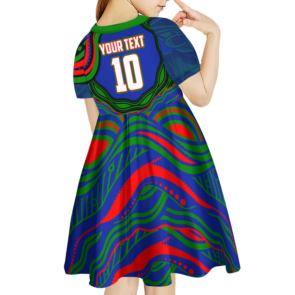 Personalized New Zealand Warriors Kid Short Sleeve Dress Aboriginal Dot Art - Dreamtime Rugby Mascot