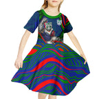 Personalized New Zealand Warriors Kid Short Sleeve Dress Aboriginal Dot Art - Dreamtime Rugby Mascot