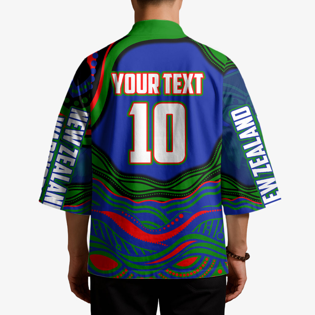Personalized New Zealand Warriors Kimono Aboriginal Dot Art - Dreamtime Rugby Mascot