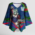 Personalized New Zealand Warriors Kimono Sleeve Blouse Aboriginal Dot Art - Dreamtime Rugby Mascot