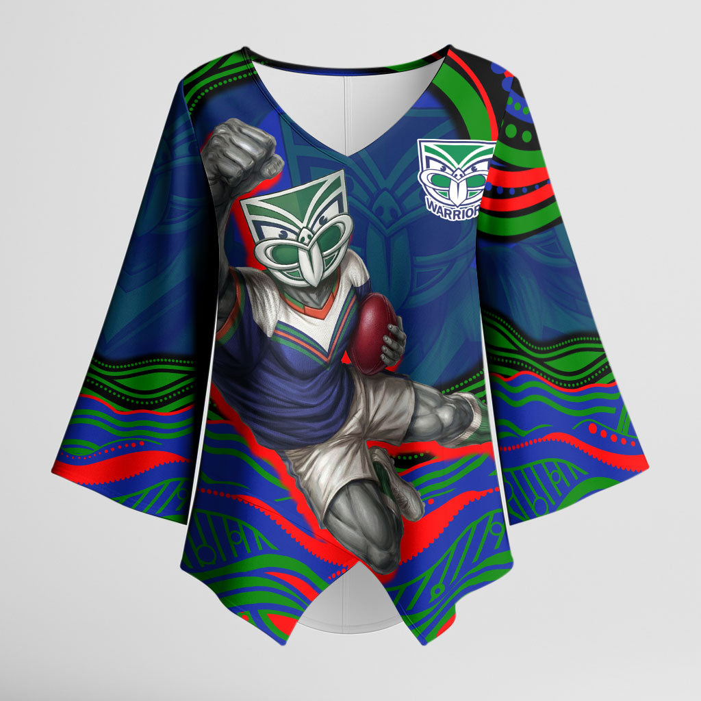 Personalized New Zealand Warriors Kimono Sleeve Blouse Aboriginal Dot Art - Dreamtime Rugby Mascot