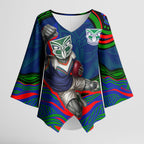 Personalized New Zealand Warriors Kimono Sleeve Blouse Aboriginal Dot Art - Dreamtime Rugby Mascot