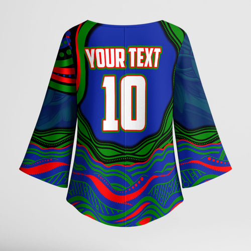Personalized New Zealand Warriors Kimono Sleeve Blouse Aboriginal Dot Art - Dreamtime Rugby Mascot