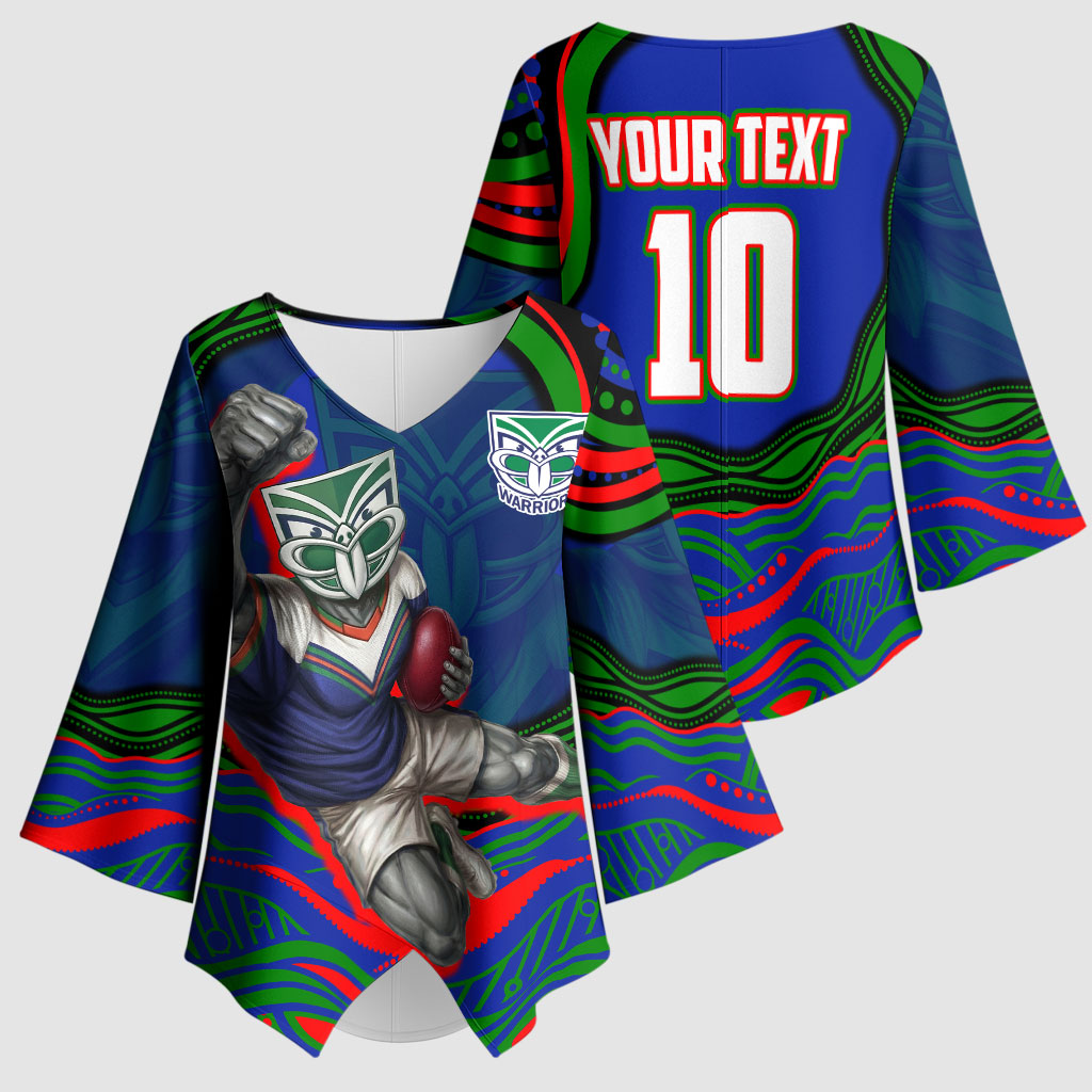 Personalized New Zealand Warriors Kimono Sleeve Blouse Aboriginal Dot Art - Dreamtime Rugby Mascot