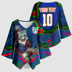 Personalized New Zealand Warriors Kimono Sleeve Blouse Aboriginal Dot Art - Dreamtime Rugby Mascot