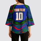 Personalized New Zealand Warriors Kimono Sleeve Blouse Aboriginal Dot Art - Dreamtime Rugby Mascot