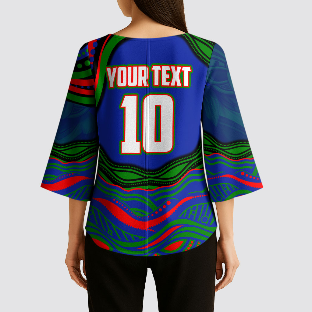 Personalized New Zealand Warriors Kimono Sleeve Blouse Aboriginal Dot Art - Dreamtime Rugby Mascot