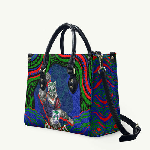 Personalized New Zealand Warriors Leather Bag Aboriginal Dot Art - Dreamtime Rugby Mascot