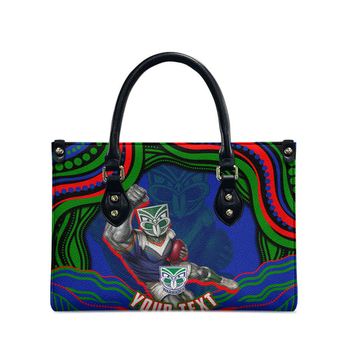 Personalized New Zealand Warriors Leather Bag Aboriginal Dot Art - Dreamtime Rugby Mascot