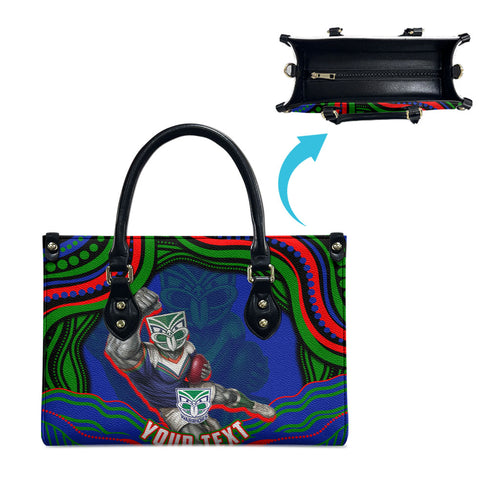 Personalized New Zealand Warriors Leather Bag Aboriginal Dot Art - Dreamtime Rugby Mascot
