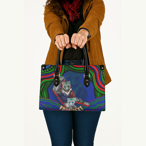 Personalized New Zealand Warriors Leather Bag Aboriginal Dot Art - Dreamtime Rugby Mascot