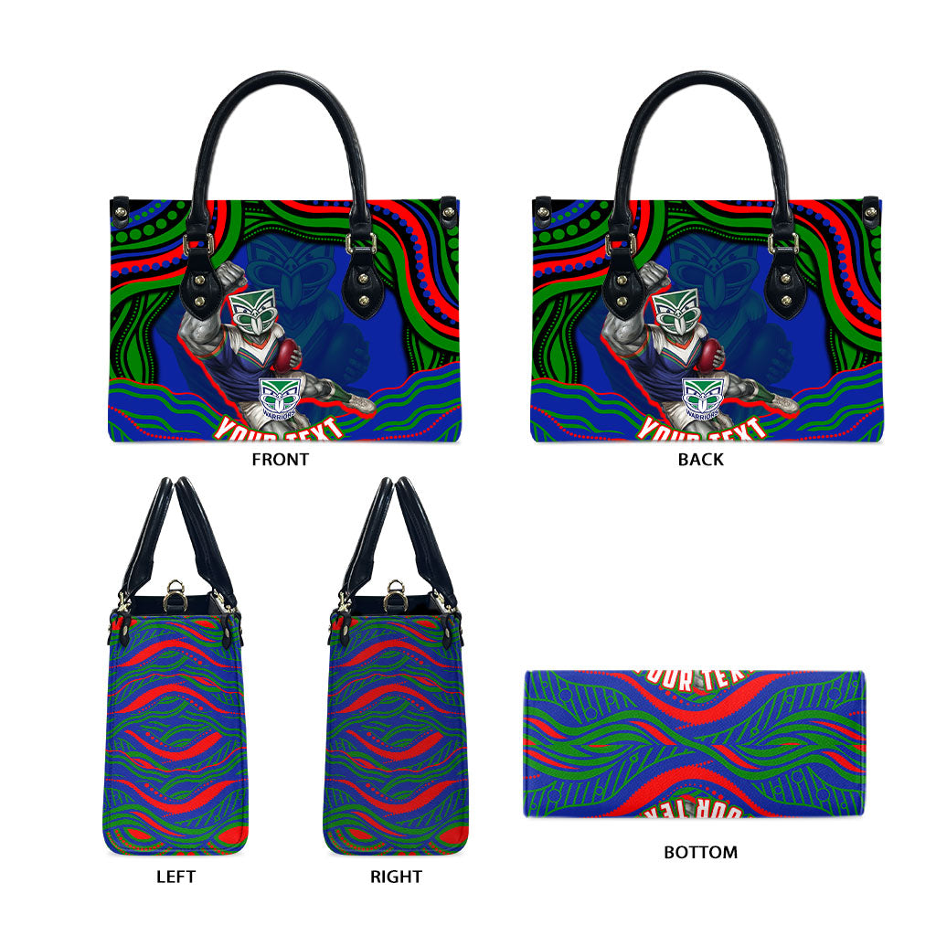 Personalized New Zealand Warriors Leather Bag Aboriginal Dot Art - Dreamtime Rugby Mascot