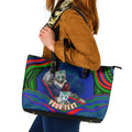 Personalized New Zealand Warriors Leather Tote Bag Aboriginal Dot Art - Dreamtime Rugby Mascot