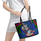 Personalized New Zealand Warriors Leather Tote Bag Aboriginal Dot Art - Dreamtime Rugby Mascot