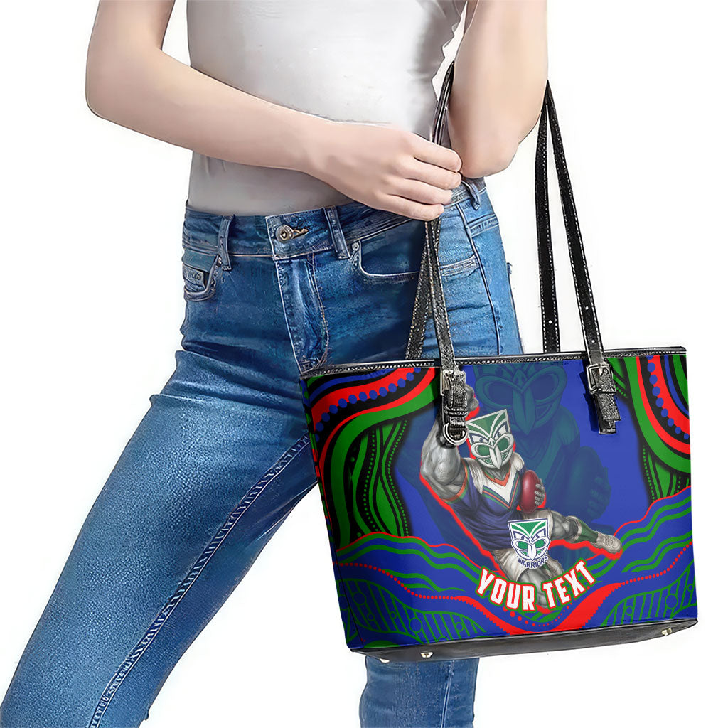 Personalized New Zealand Warriors Leather Tote Bag Aboriginal Dot Art - Dreamtime Rugby Mascot