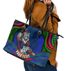 Personalized New Zealand Warriors Leather Tote Bag Aboriginal Dot Art - Dreamtime Rugby Mascot