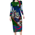 Personalized New Zealand Warriors Long Sleeve Bodycon Dress Aboriginal Dot Art - Dreamtime Rugby Mascot