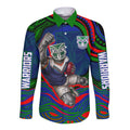 Personalized New Zealand Warriors Long Sleeve Button Shirt Aboriginal Dot Art - Dreamtime Rugby Mascot