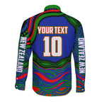 Personalized New Zealand Warriors Long Sleeve Button Shirt Aboriginal Dot Art - Dreamtime Rugby Mascot