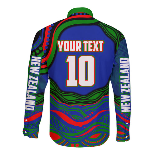 Personalized New Zealand Warriors Long Sleeve Button Shirt Aboriginal Dot Art - Dreamtime Rugby Mascot