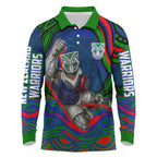 Personalized New Zealand Warriors Long Sleeve Polo Shirt Aboriginal Dot Art - Dreamtime Rugby Mascot