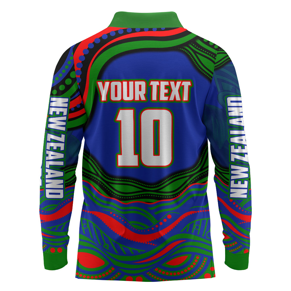 Personalized New Zealand Warriors Long Sleeve Polo Shirt Aboriginal Dot Art - Dreamtime Rugby Mascot